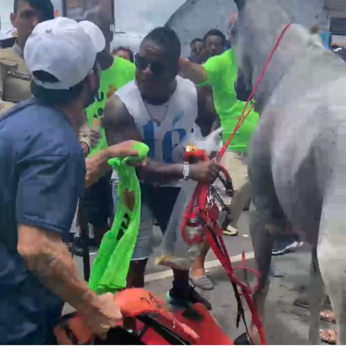 Marcell Moraes ‘vira bicho’ e tira sela de cavalo na Lavagem do Bonfim; veja vídeo